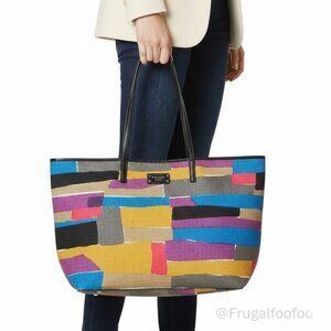 Kate Spade Multicolor Canvas Patent Leather Large Tote Bag Shopper Tote
